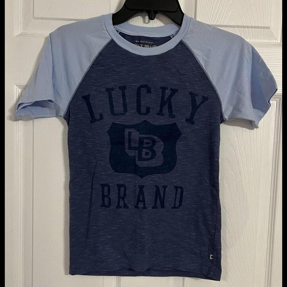 Lucky Brand Boys Tshirt Blue With Logo Short Sleeve Size Small